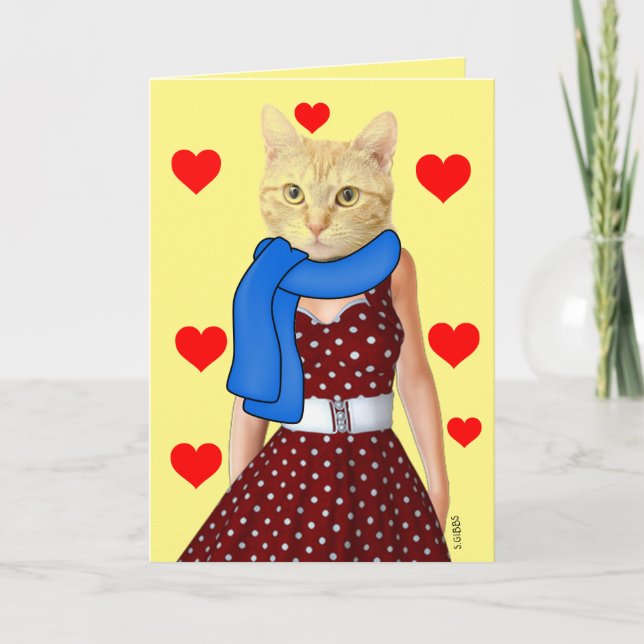 RETRO GINGER CAT BIRTHDAY CARD FOR SISTER HELGKORT (Framsida)