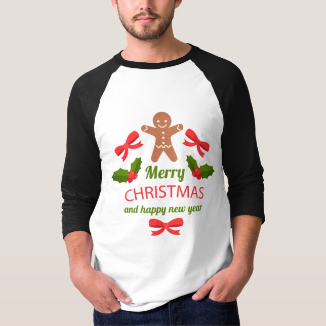 Retro Gingerbread Christmas Raglan Tee USA (Framsida)