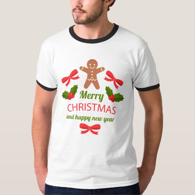 Retro Gingerbread Christmas Ringer Tee USA (Framsida)