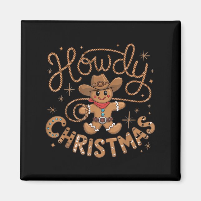 Retro Gingerbread Cowboy Western Howdy Christmas U Magnet (Framsidan)