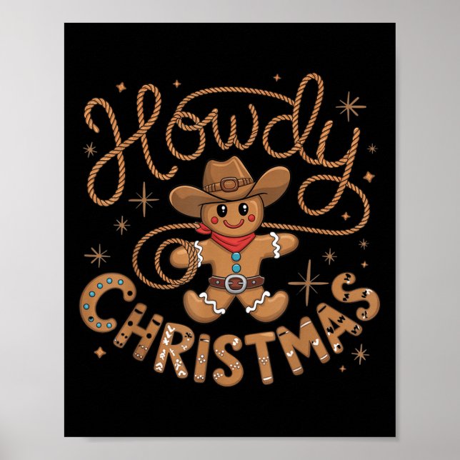 Retro Gingerbread Cowboy Western Howdy Christmas U Poster (Framsidan)