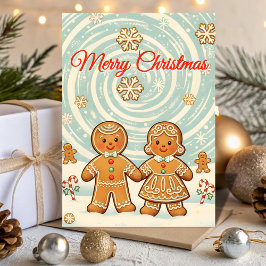 Retro Gingerbread Snöstorm Jul Helgkort
