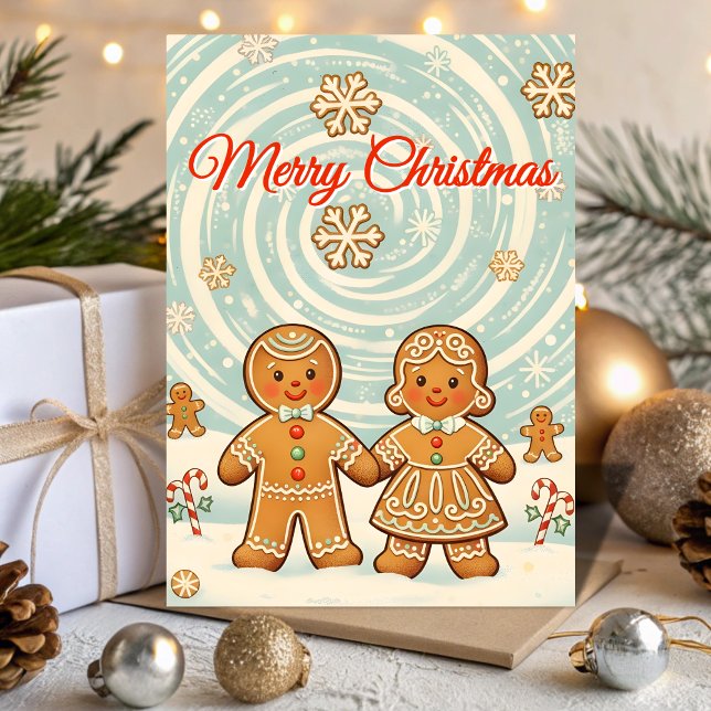 Retro Gingerbread Snöstorm Jul Helgkort (Skapare uppladdad)