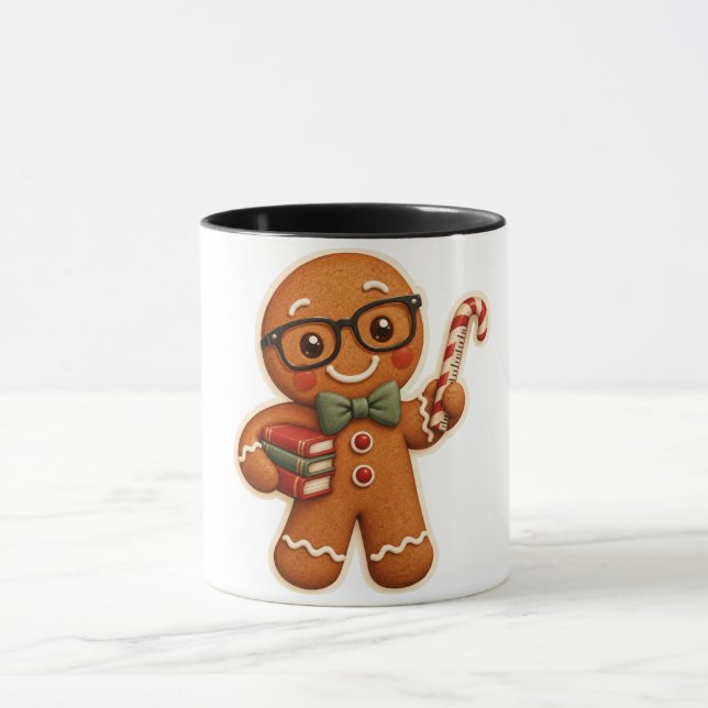 Retro Gingerbread Teacher Christmas Custom Mug Mugg (Center)