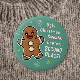 Retro Gingerbröd Ugly Julafton Sweater Tävling 2:a Knapp