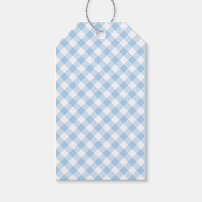 Retro Gingham Babyblå Presentetikett (Framsidan)