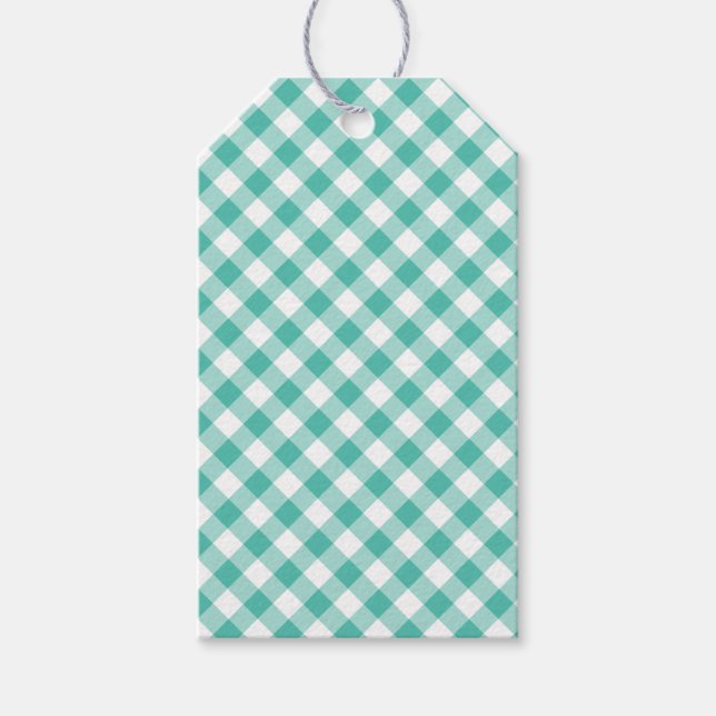 Retro Gingham Blågrön Grön Presentetikett (Framsidan)