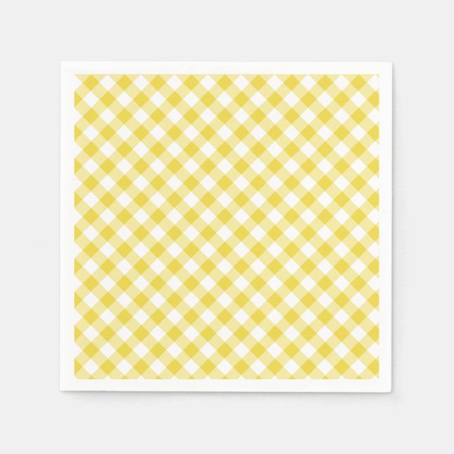 Retro Gingham Guldgul Pappersservett (Framsidan)