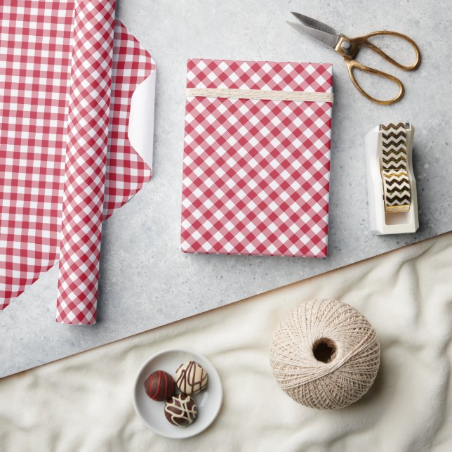 Retro Gingham Körsbärsröd Presentpapper (Hantverk)