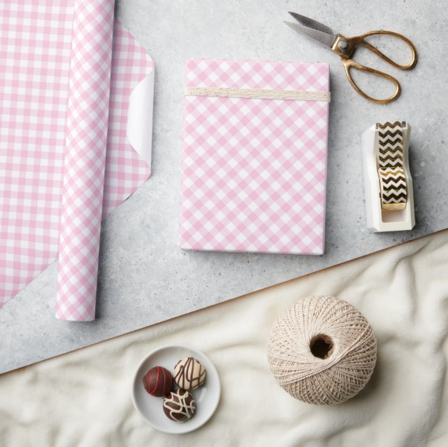 Retro Gingham Ljus Rosa Presentpapper (Hantverk)