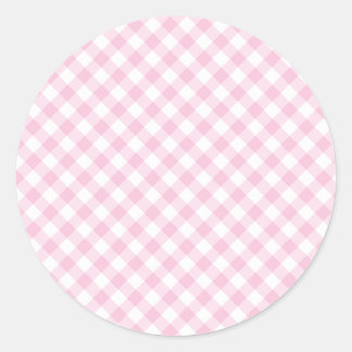 Retro Gingham Ljus Rosa Runt Klistermärke