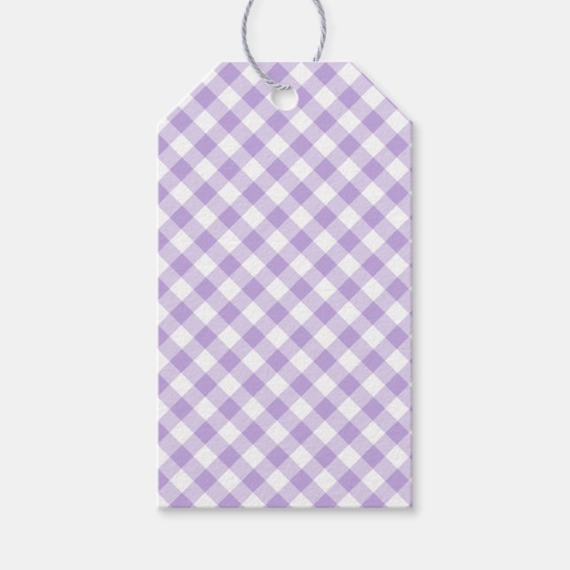 Retro Gingham Mjuk Lavendel Presentetikett (Framsidan)