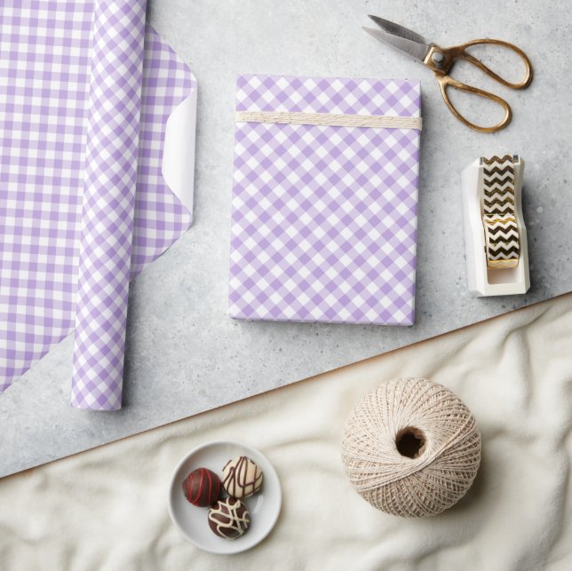 Retro Gingham Mjuk Lavendel Presentpapper (Hantverk)