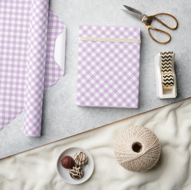 Retro Gingham Mjuk Lilafärg Presentpapper (Hantverk)