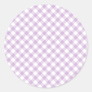 Retro Gingham Mjuk Lilafärg Runt Klistermärke