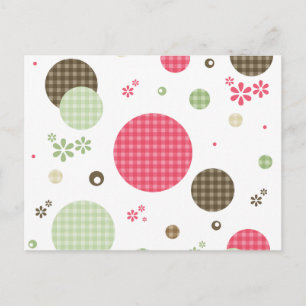 Retro Gingham Polka dots och Daisy Vykort