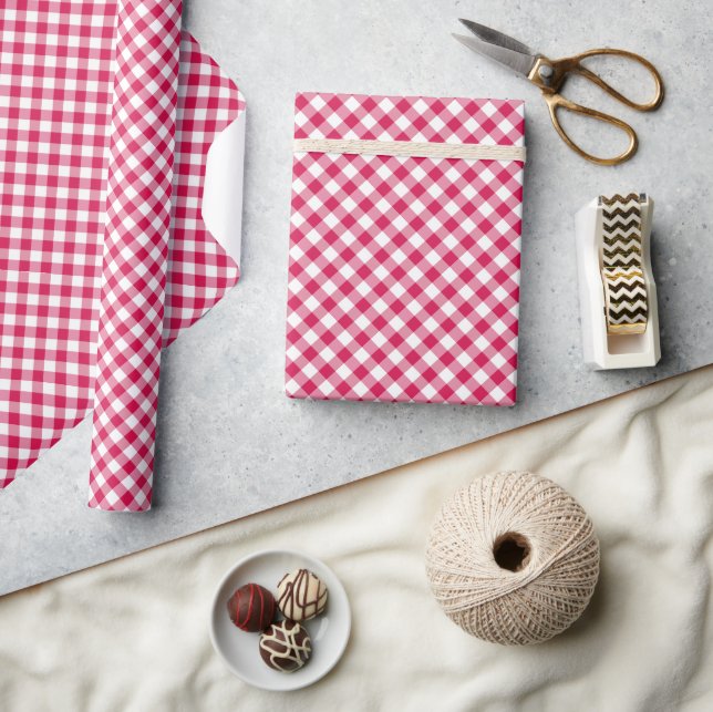 Retro Gingham Raspberry Presentpapper (Hantverk)