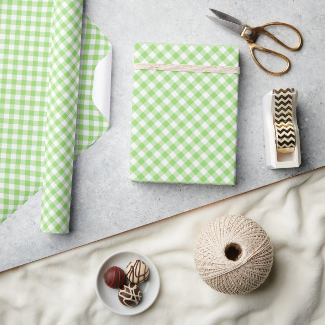Retro Gingham Spring Green Presentpapper (Hantverk)