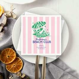 Retro Girl Beach Club Pink Stripes Birthday Pappersservett