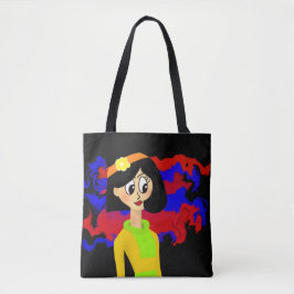 Retro Girl Black Tote Bag Tygkasse