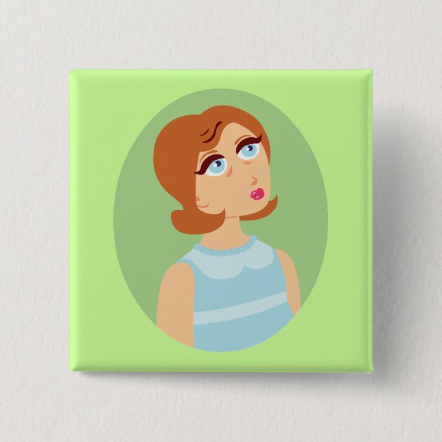 Retro Girl Blue Knapp (Framsida)