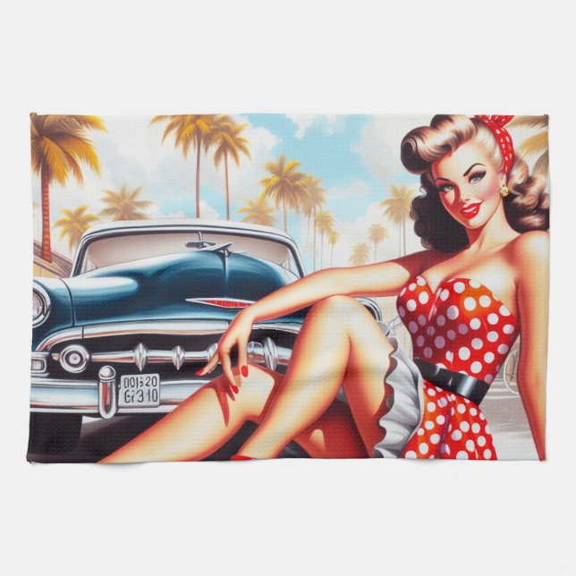 Retro Girl Classic Pin Up Kökshandduk (Horisontell)