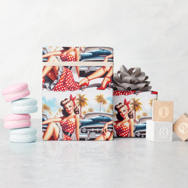 Retro Girl Classic Pin Up Presentpapper (Baby Shower)