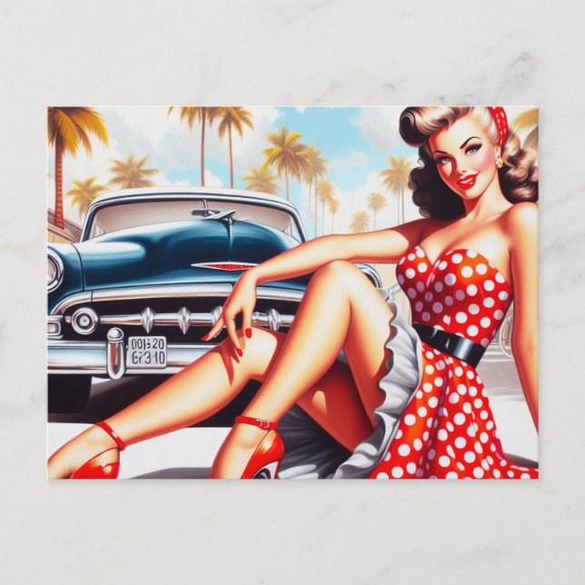 Retro Girl Classic Pin Up Vykort (Framsida)