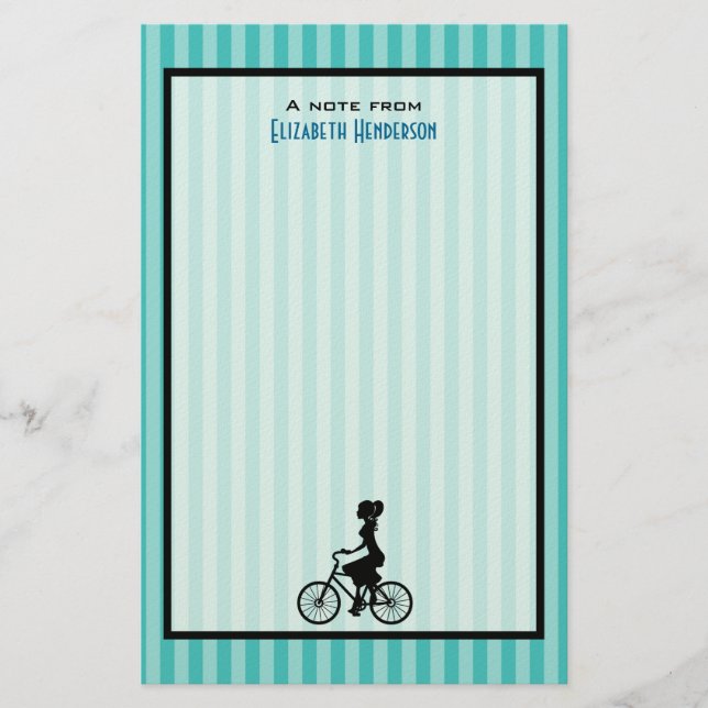 Retro Girl Cyclist Silhouette Brevpapper (Framsida)
