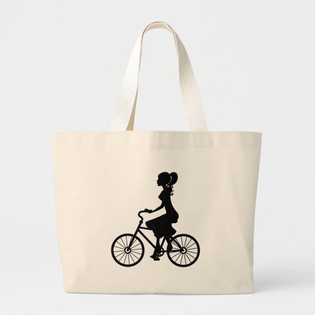 Retro Girl Cyclist Silhouette Jumbo Tygkasse (Framsidan)