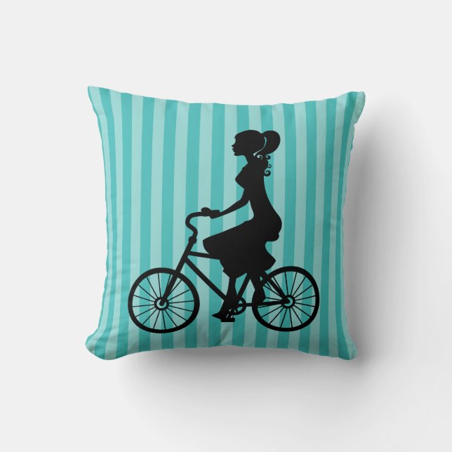 Retro Girl Cyclist Silhouette Kudde (Framsida)