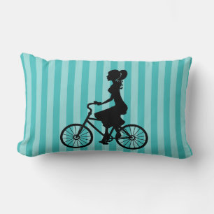 Retro Girl Cyclist Silhouette Lumbarkudde
