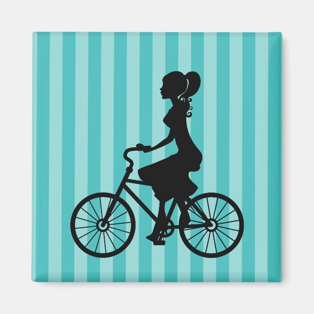 Retro Girl Cyclist Silhouette Magnet (Framsidan)