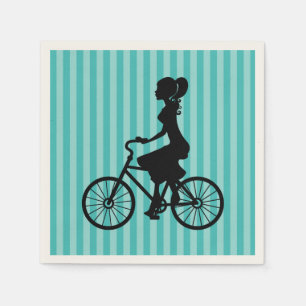 Retro Girl Cyclist Silhouette Pappersservett