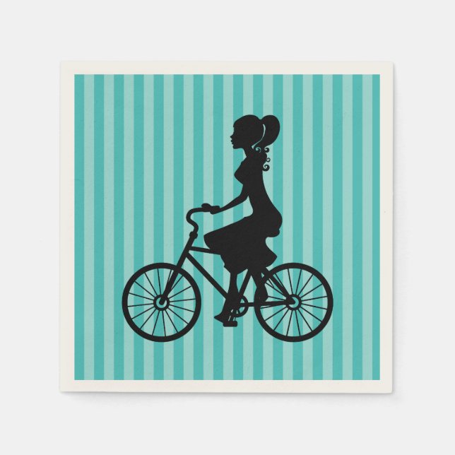 Retro Girl Cyclist Silhouette Pappersservett (Framsidan)