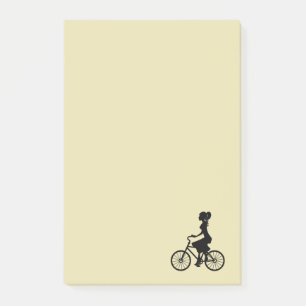 Retro Girl Cyclist Silhouette Post-it Block
