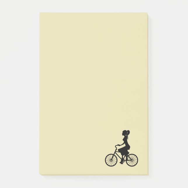 Retro Girl Cyclist Silhouette Post-it Block (Framsida)
