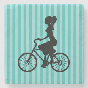 Retro Girl Cyclist Silhouette Stenunderlägg