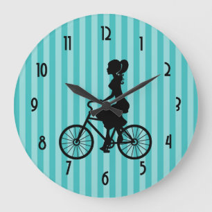 Retro Girl Cyclist Silhouette Stor Klocka
