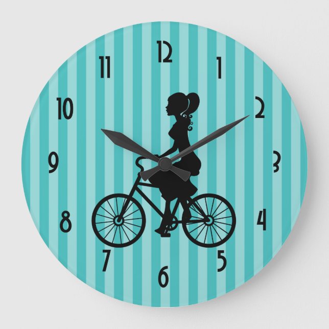 Retro Girl Cyclist Silhouette Stor Klocka (Framsida)