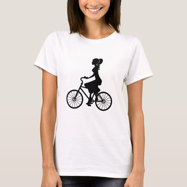 Retro Girl Cyclist Silhouette Tee Shirt (Framsida)