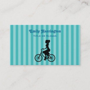 Retro Girl Cyclist Silhouette Visitkort