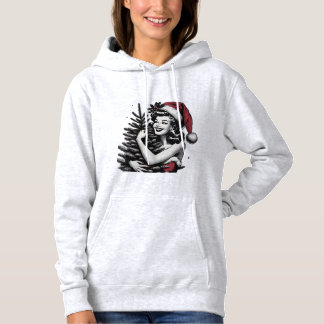 Retro Girl Hugger Julgran Hoodie T Shirt
