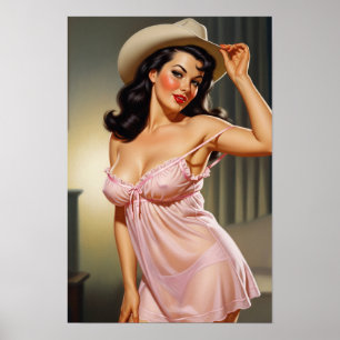 Retro Girl med Cowboy Hat Poster