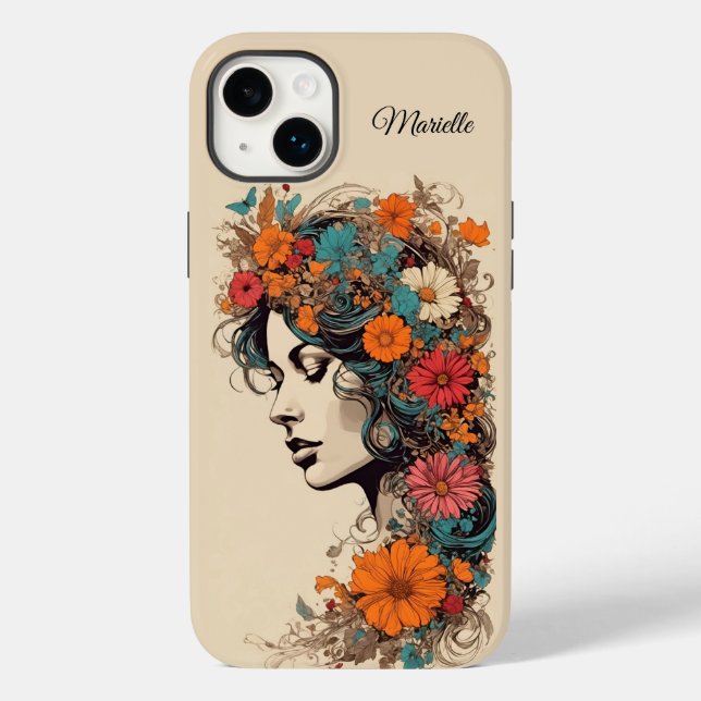 Retro Girl med Flowers i hennes hår (Baksida)
