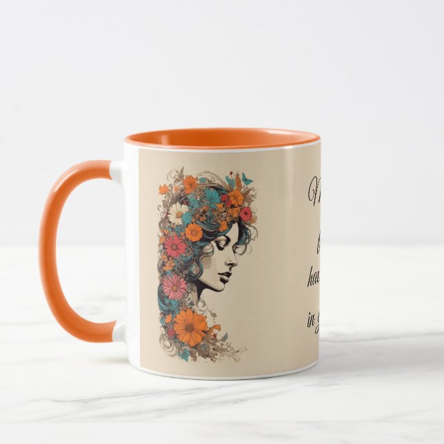 Retro Girl med Flowers i hennes hår Mugg (Vänster)