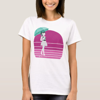 Retro Girl med paraply och vintage sunset T Shirt