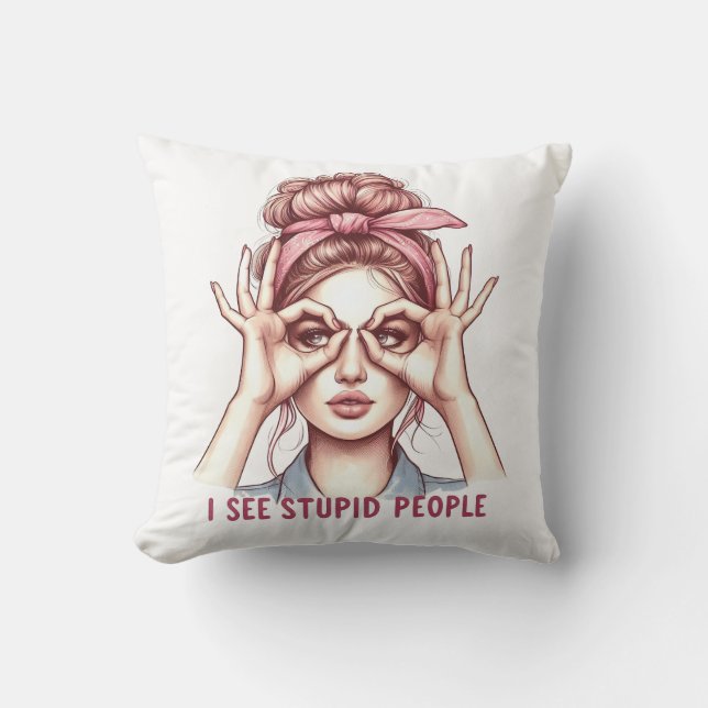 Retro Girl med Pillow "Jag ser stulna människor" Kudde (Framsida)