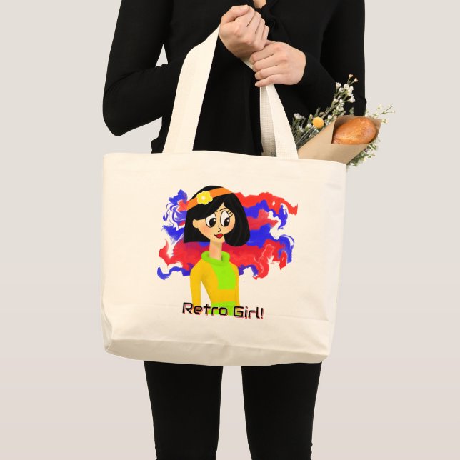 Retro Girl Medium Jumbo Tote Bag Tygkasse (Framsida (produkt))