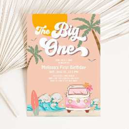 Retro Girl the Big One Surfing 1st Birthday Party Inbjudningar